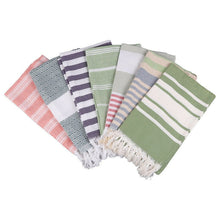 Load image into Gallery viewer, Striped Cotton Turkish Bath Towel with Tassels Thin Travel Camping Bath Sauna Beach Gym Pool Blanket Absorbing Easy Care