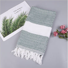 Load image into Gallery viewer, Striped Cotton Turkish Bath Towel with Tassels Thin Travel Camping Bath Sauna Beach Gym Pool Blanket Absorbing Easy Care