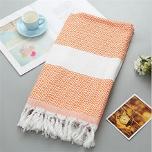 Load image into Gallery viewer, Striped Cotton Turkish Bath Towel with Tassels Thin Travel Camping Bath Sauna Beach Gym Pool Blanket Absorbing Easy Care