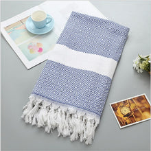 Load image into Gallery viewer, Striped Cotton Turkish Bath Towel with Tassels Thin Travel Camping Bath Sauna Beach Gym Pool Blanket Absorbing Easy Care