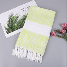 Load image into Gallery viewer, Striped Cotton Turkish Bath Towel with Tassels Thin Travel Camping Bath Sauna Beach Gym Pool Blanket Absorbing Easy Care