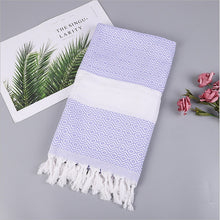 Load image into Gallery viewer, Striped Cotton Turkish Bath Towel with Tassels Thin Travel Camping Bath Sauna Beach Gym Pool Blanket Absorbing Easy Care