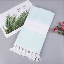 Load image into Gallery viewer, Striped Cotton Turkish Bath Towel with Tassels Thin Travel Camping Bath Sauna Beach Gym Pool Blanket Absorbing Easy Care