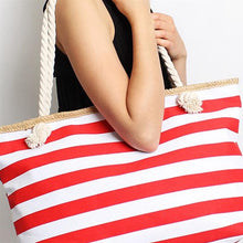 Load image into Gallery viewer, Beach bag with Red and White stripes