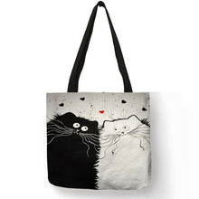 Load image into Gallery viewer, Cute black &amp; white cats tote bag