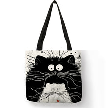 Load image into Gallery viewer, Cute black &amp; white cats tote bag
