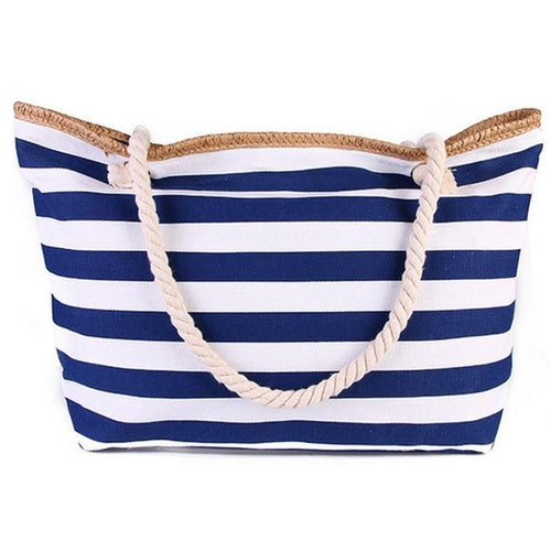 Beach bag with Navy blue and White stripes