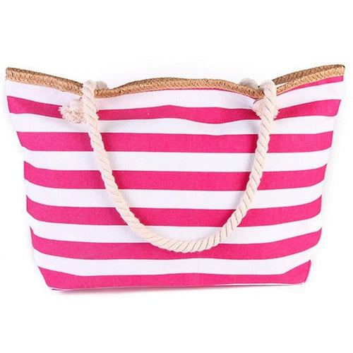 Beach bag with Pink and White stripes